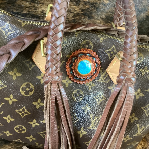 Revamped Vintage Speedy Louis Vuitton Chocolate Braiding Turquoise - Picture 2 of 14